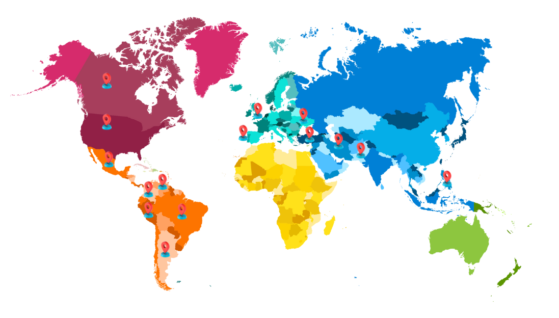 Map of world with RIWI employees pinned 2024